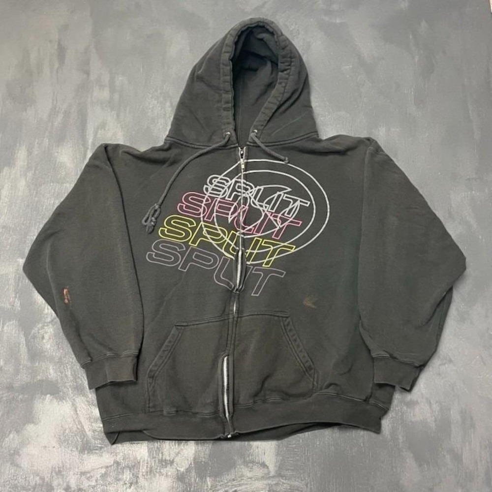 Vintage Skater Graphic Full Zip Hoodie Men XL Black 2000s Split